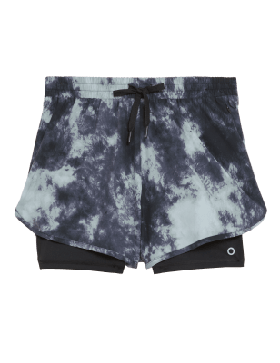 

GOODMOVE Pantalón corto de running en capas estampado tejidoWomens - Black/Grey, Black/Grey