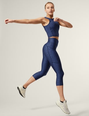 

Womens Goodmove Go Move Printed Cropped Gym Leggings - Navy/Blue, Navy/Blue