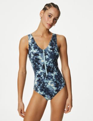 Goodmove Womens Printed Padded V-Neck Swimsuit - 10 - Blue Mix, Blue Mix,Light Green Mix
