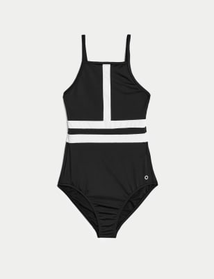 Paneled High Neck Swimsuit