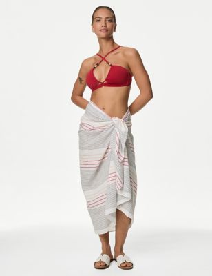 Pure Cotton Striped Beach Cover Up Sarong - CA