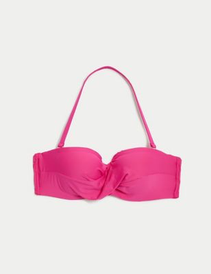 

Womens M&S Collection Wired Twist Front Bandeau Bikini Top D-GG - Pink Fizz, Pink Fizz