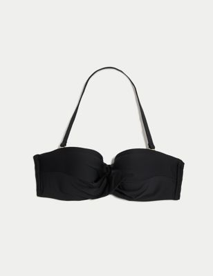 

Womens M&S Collection Wired Twist Front Bandeau Bikini Top D-GG - Black, Black