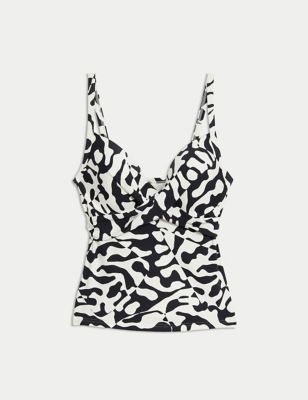 

Womens M&S Collection Tummy Control Printed Wired Plunge Tankini Top D-F - Black Mix, Black Mix