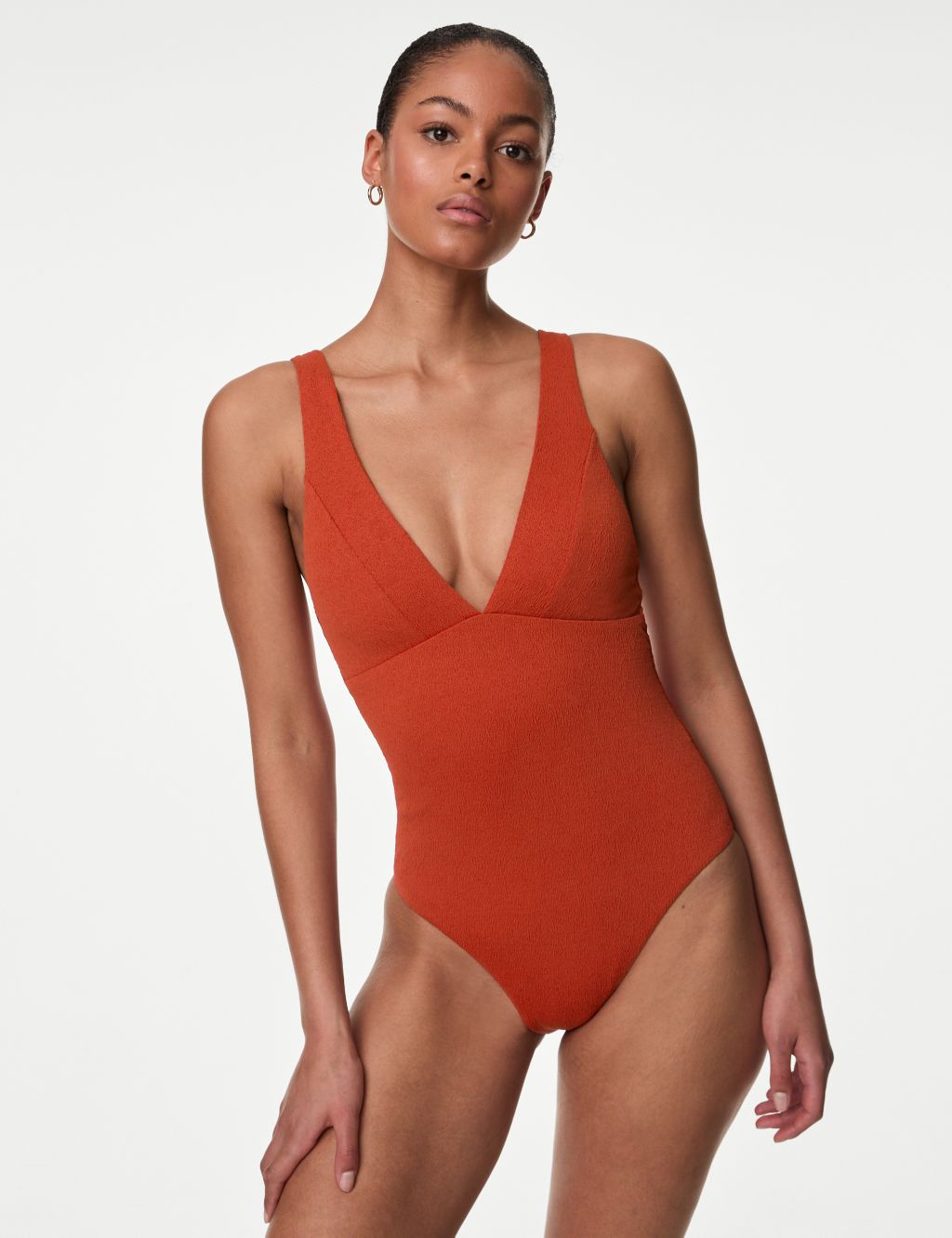 Tummy Control Textured Padded Plunge Swimsuit