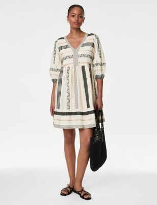 

Womens M&S Collection Cotton Rich Jacquard Mini Beach Dress - Black Mix, Black Mix