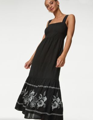 

Womens M&S Collection Pure Cotton Embroidered Midaxi Beach Dress - Black Mix, Black Mix