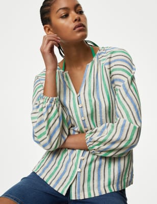 Linen Blend Striped Blouse