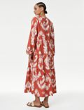 Linen Rich Printed V-Neck Midaxi Dress