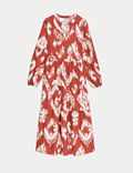 Linen Rich Printed V-Neck Midaxi Dress