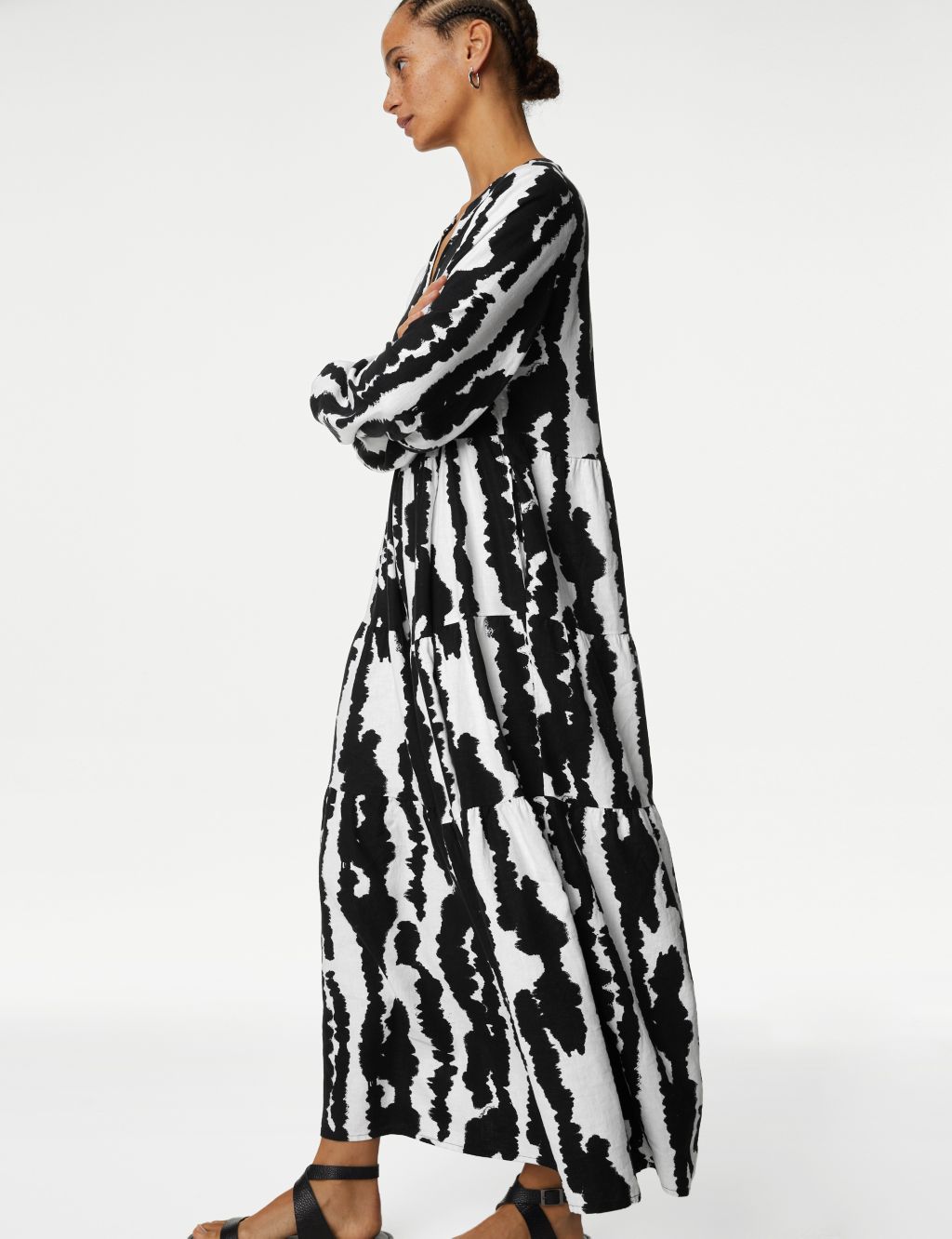 Linen Rich Printed V-Neck Midaxi Dress image 4