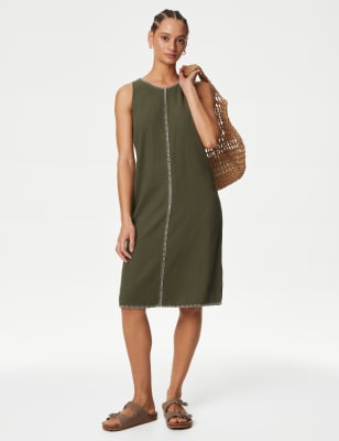 Linen Rich Stitch Detail Shift Dress, M&S Collection