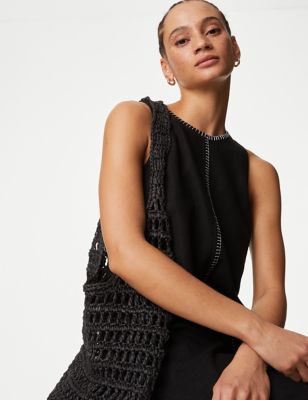 

Womens M&S Collection Linen Rich Stitch Detail Shift Dress - Black, Black
