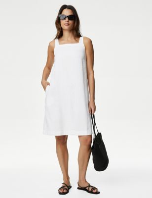 

Womens M&S Collection Linen Rich Square Neck Mini Shift Dress - White, White