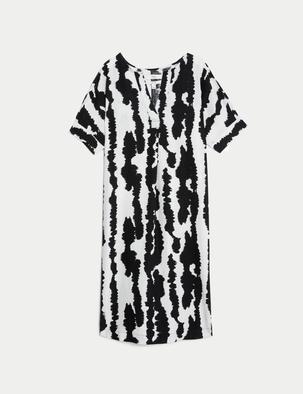 Linen Rich Printed V-Neck Shift Dress image 2