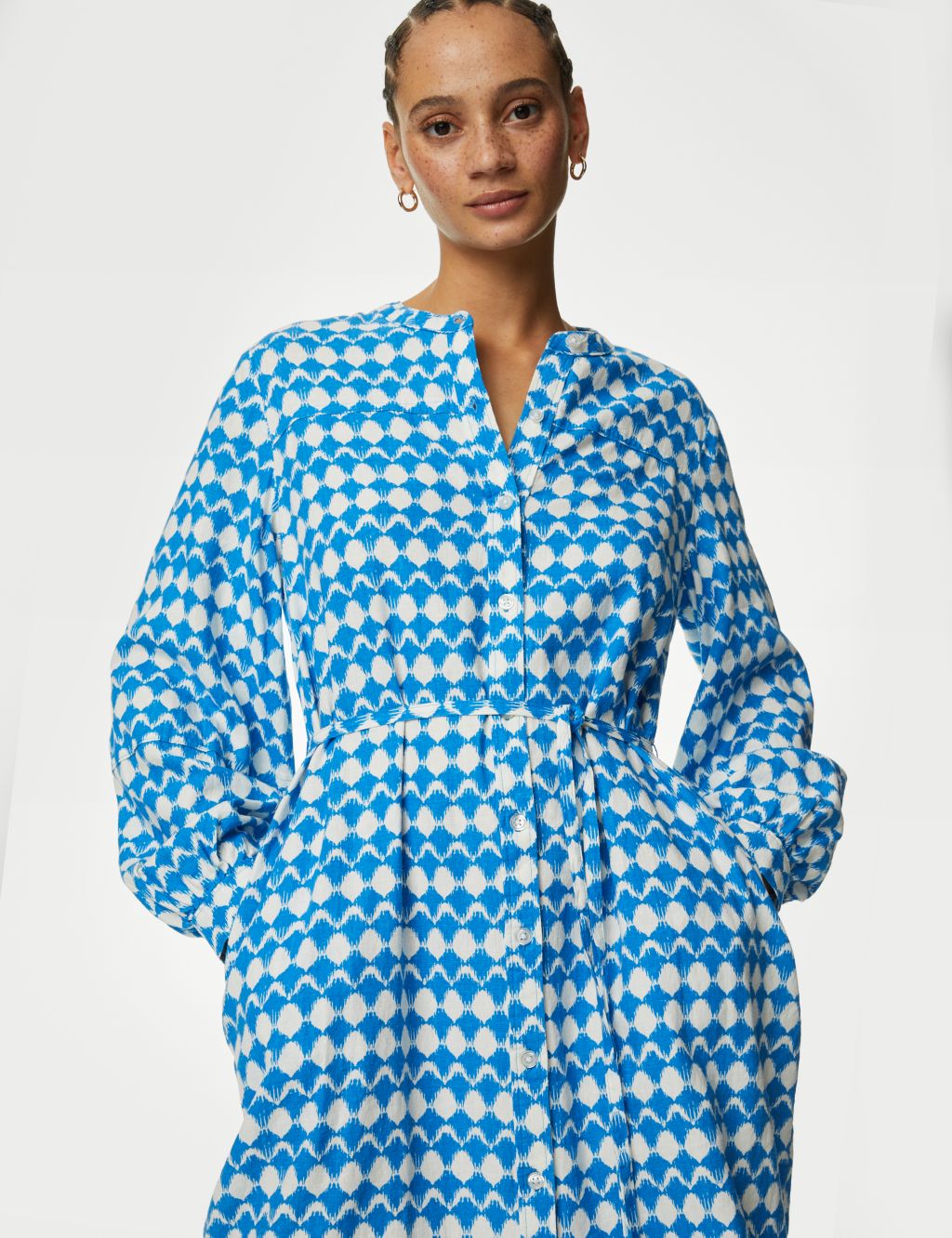 Linen Rich Printed Midi Shirt Dress image 3