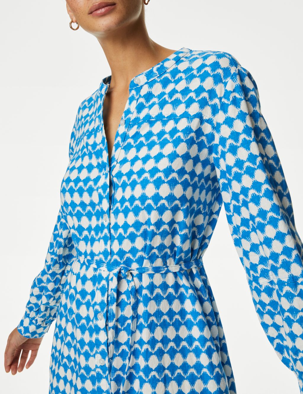 Linen Rich Printed Midi Shirt Dress image 4
