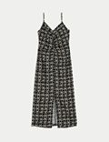 Linen Rich Ruched Strappy Midi Dress