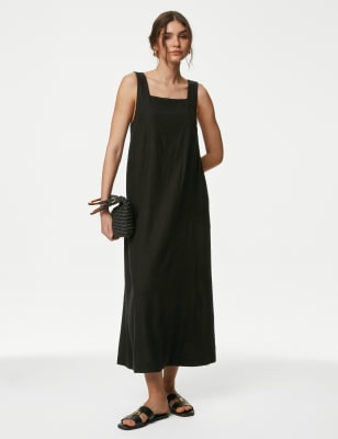 Linen Rich Square Neck Midaxi Dress - JE