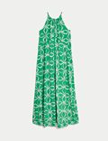 Linnenrijke maxi-jurk met halterlijn en print
