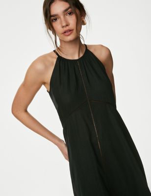 

Womens M&S Collection Linen Rich Halter Neck Maxi Shift Dress - Black, Black