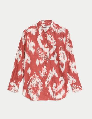 Pure Linen Printed Collared Relaxed Shirt