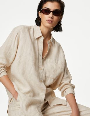 Pure Linen Striped Collared Relaxed Shirt