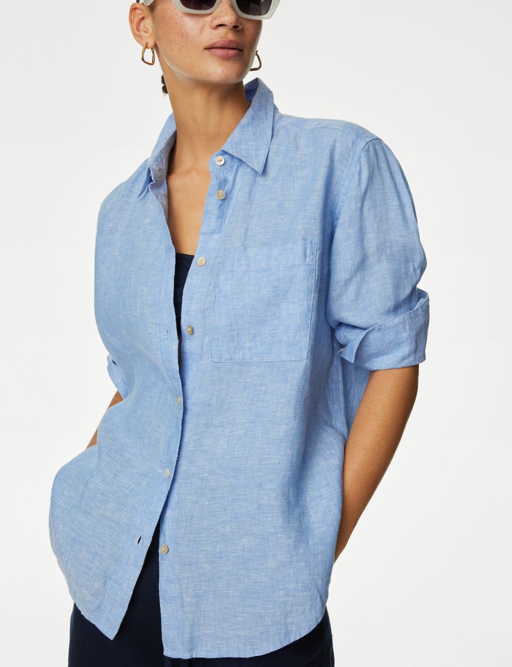 Pure Linen Striped Collared Relaxed Shirt image 1