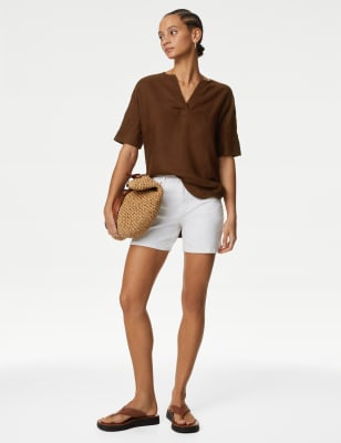 

M&S Collection Blusa cerrada 100% lino de escote en picoWomens - Conker, Conker