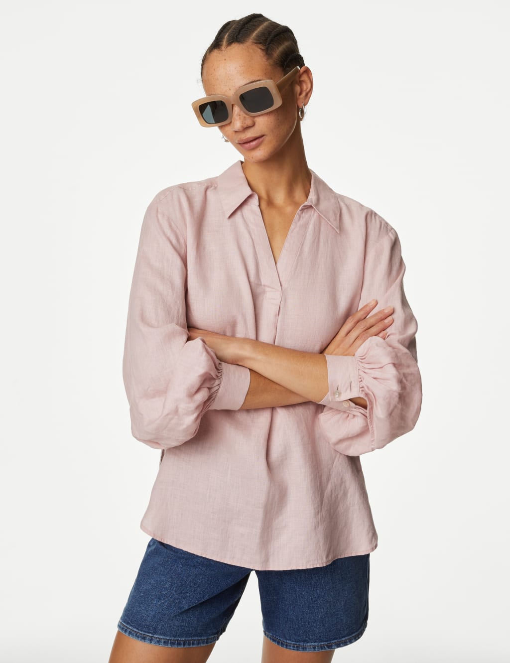 Ladies pink linen shirt deals