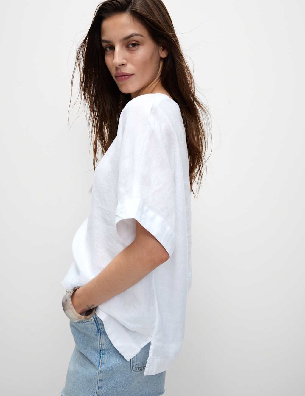 Pure Linen Round Neck Relaxed Blouse image 1