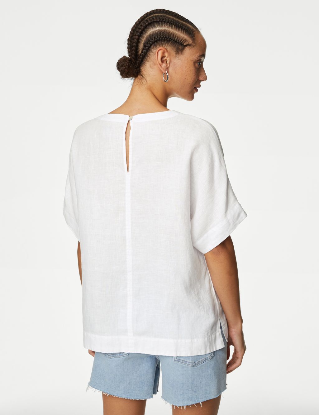 Pure Linen Round Neck Relaxed Blouse image 5