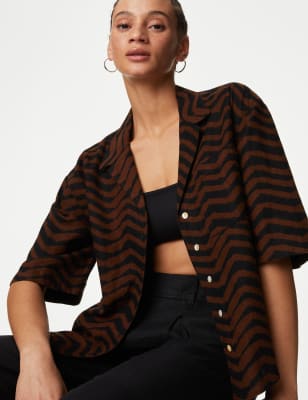 

M&S Collection Camisa de lino con cuello estampadaWomens - Conker, Conker