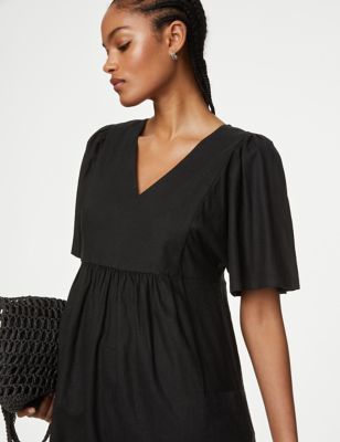 

Womens M&S Collection Linen Rich Kimono Sleeve Midi Smock Dress - Black, Black