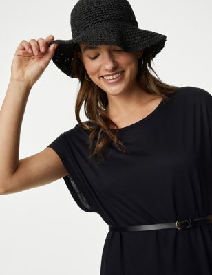 M&S Womens Jersey High Neck Midi T-Shirt Dress - XL - Black, Black