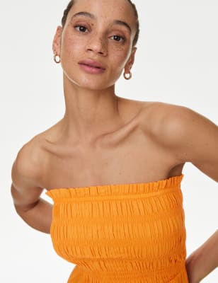 Pure Cotton Shirred Midi Beach Dress