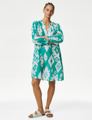 

Womens M&S Collection Pure Cotton Printed V-Neck Kaftan Beach Dress - Green Mix, Green Mix