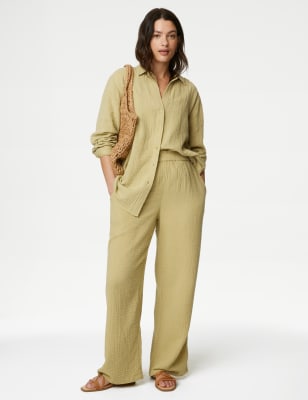 

M&S Collection Pantalón informal 100% algodón con cintura elásticaWomens - Onyx, Onyx