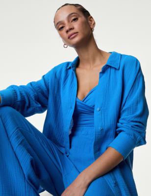 

Womens M&S Collection Legeres Strandhemd aus reiner Baumwolle - Bright Blue, Bright Blue