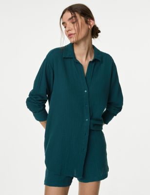 

Womens M&S Collection Pure Cotton Relaxed Beach Shirt - Dark Turquoise, Dark Turquoise