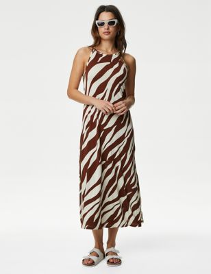 

Womens M&S Collection Jersey Printed Midaxi Beach Dress - Brown Mix, Brown Mix