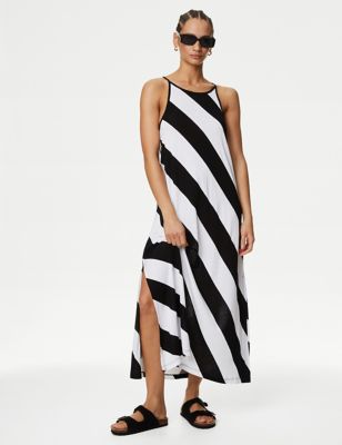 M&S Women's Jersey Printed Midaxi Beach Dress - 8 - Black Mix, Black Mix