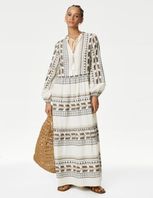 Cotton Rich Jacquard Maxi Kaftan Dress - NZ