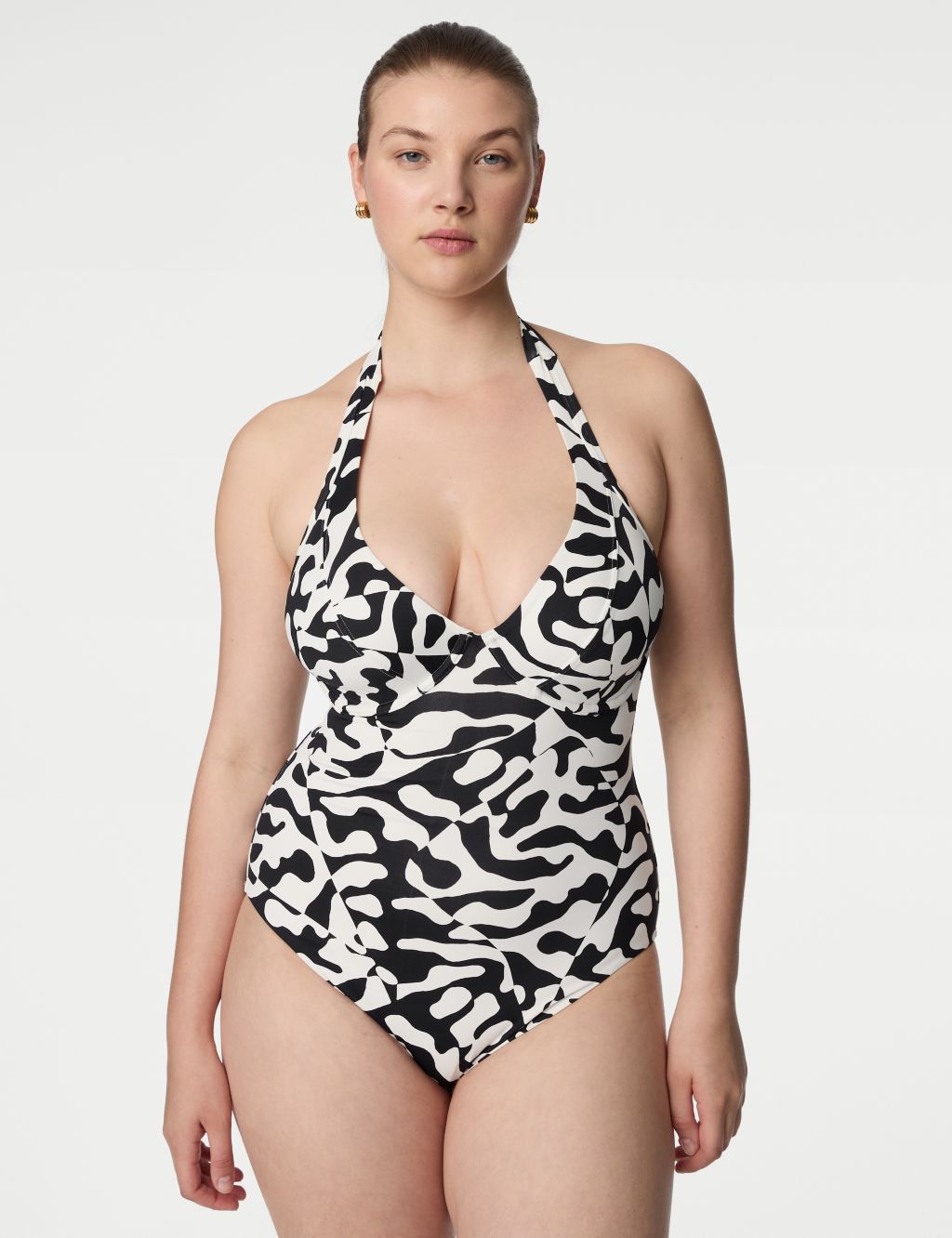 Tummy Control Printed Wired Plunge Swimsuit D-GG