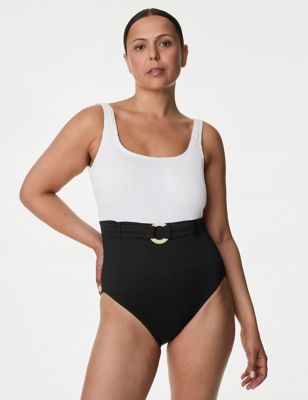 Buy Marks & Spencer Tummy Control Ribbed Padded V-Neck Swimsuit  T528969BLACK (2XL) at