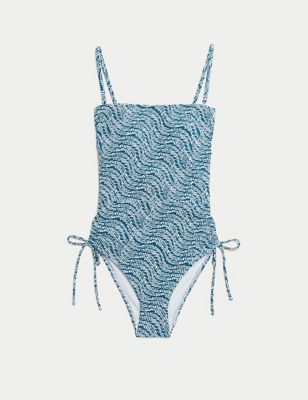 Printed Drawstring Bandeau Swimsuit