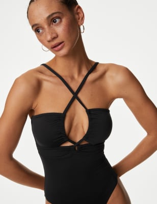 M&S Womens Padded Cut Out Halterneck Swimsuit - 24 - Black, Black