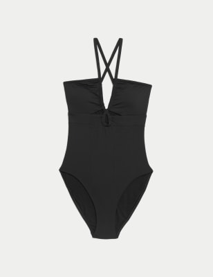 Padded Ruched Halterneck Plunge Swimsuit, M&S Collection