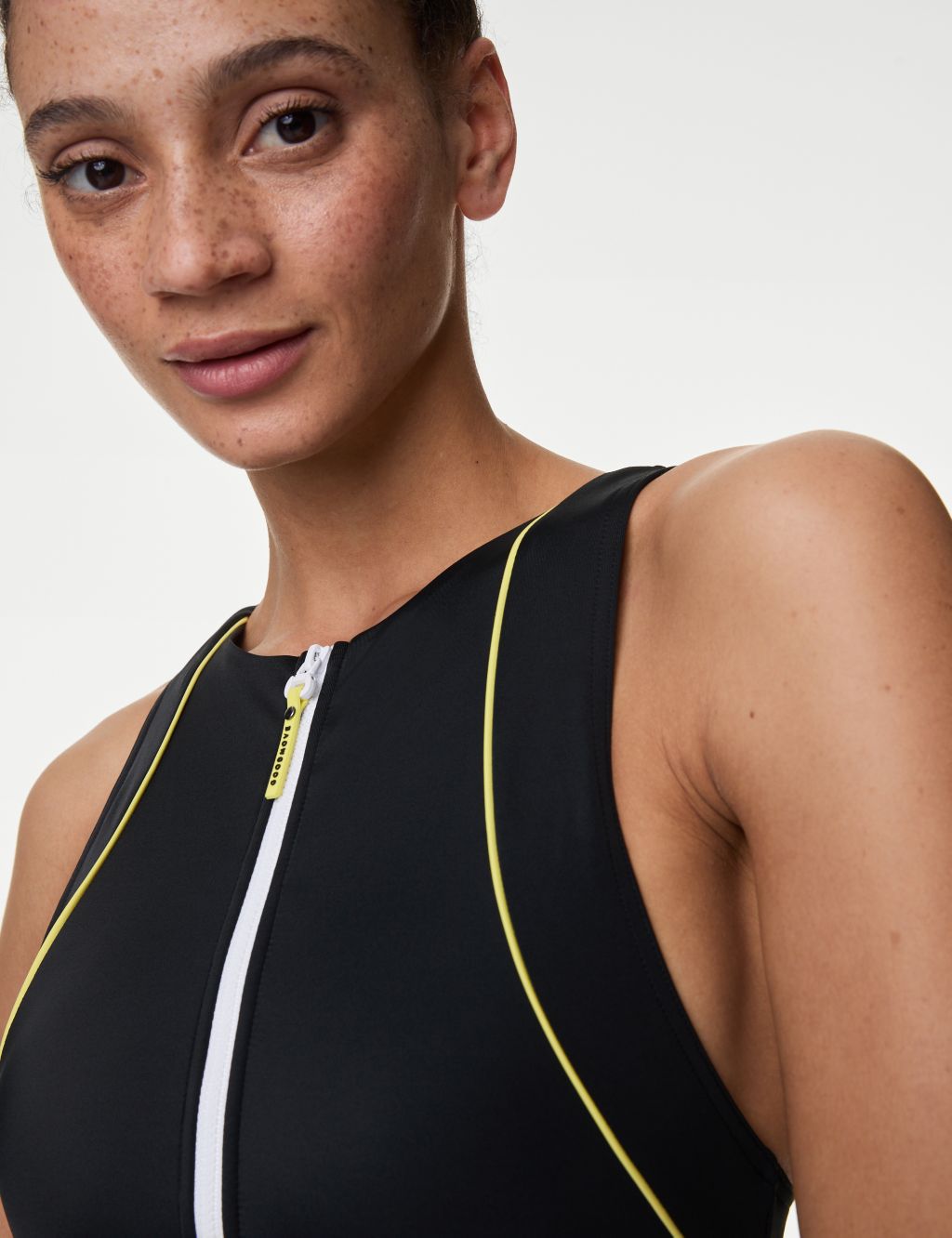 Padded Panelled Zip Detail Sports Swimsuit image 5