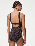 Printed Panelled High Neck Sports Swimsuit